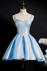 Bridesmaid Dressed Blush, Princess Blue High-Waist A-Line Short Homecoming Dress