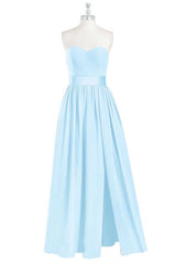Homecomming Dresses Vintage, Light Blue Sweetheart A-Line Bridesmaid Dress with Slit
