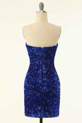 Party Dress Codes, Royal Blue Sequin Strapless Mini Homecoming Dress