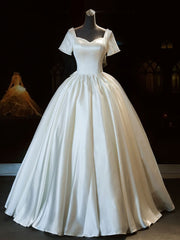 Wedding Dresses Boutique, White Sweetheart Satin Long Bridal Dress, White Wedding Dress