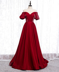 Prom Dresses Under 118, Simple Sweetheart Burgundy Satin Long Prom Dress, Burgundy Evening Dress