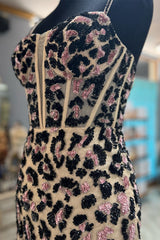 Ballgown, Leopard Print Sheath Straps Homecoming Dress