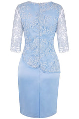 Homecoming Dress Styles, Light Blue Crew Neck Lace Half Sleeve Short Mother of the Bride Dress