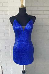 Bridesmaids Dress Pink, Blue Sequin Strapless Bodycon Homecoming Dress