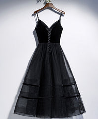 Prom Dress For Teens, Black V Neck Tulle Short Prom Dress, Black Tulle Homecoming Dress