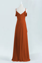 Bridesmaid Dress Blush Pink, Burnt Orange A-line Chiffon Long Bridesmaid Dress