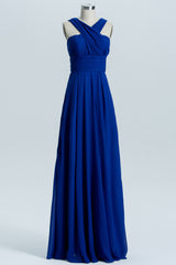 Party Dresses On Sale, Royal Blue A-line Chiffon Long Convertible Bridesmaid Dress