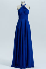 Party Dresses Formal, Royal Blue A-line Chiffon Long Convertible Bridesmaid Dress