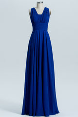 Party Dress On Sale, Royal Blue A-line Chiffon Long Convertible Bridesmaid Dress