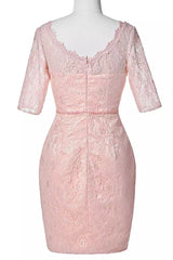 Evening Dress Stunning, Two-Piece Blush Pink Lace Bodycon Short Mother of the Bride Dress