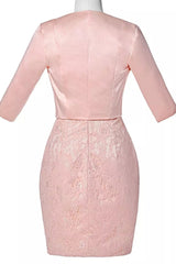 Evening Dresses Stunning, Two-Piece Blush Pink Lace Bodycon Short Mother of the Bride Dress