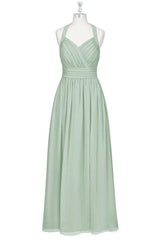 Party Dress Bling, Sage Green Chiffon Halter Backless A-Line Bridesmaid Dress
