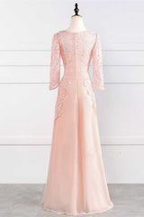 Bridesmaid Dress Shop, Pink Rhinestone Half Sleeve A-Line Long Mother of the Bride Dress