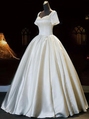 Wedding Dress Boutique, White Sweetheart Satin Long Bridal Dress, White Wedding Dress