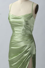 Party Dresses Jumpsuits, Elegant Sage Green Mermaid Cowl Neck Long Bridesmaid Dress