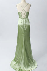 Party Dresses And Jumpsuits, Elegant Sage Green Mermaid Cowl Neck Long Bridesmaid Dress