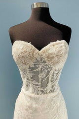Wedding Dress Classy Elegant, Princess White Sweetheart Appliques Mermaid Long Wedding Dress