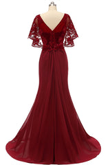 Prom Dress Sales, Mermaid Wine Red Ruffled Long Mother of the Bride Dress