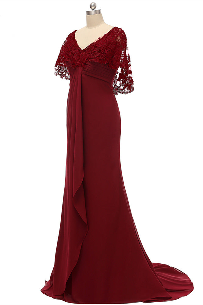 Prom Dresses Sale, Mermaid Wine Red Ruffled Long Mother of the Bride Dress