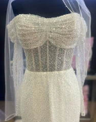 Wedding Dress Flower, Sheath-Column Off The Shoulder Wedding Dress With Sequin