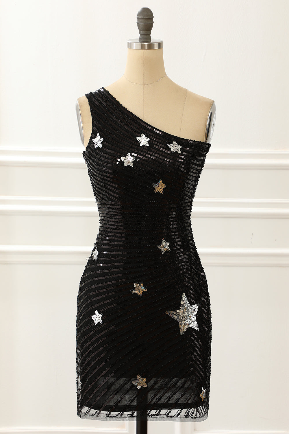 Party Dress For Teen, One Shoulder Sequin Cocktail Dress with Stars