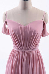 Party Dress Pinterest, Dusty Pink Chiffon Cold-Shoulder A-Line Long Bridesmaid Dress