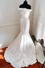 Wedsing Dresses Boho, Elegant White Off-the-Shoulder Mermaid Long Wedding Dress