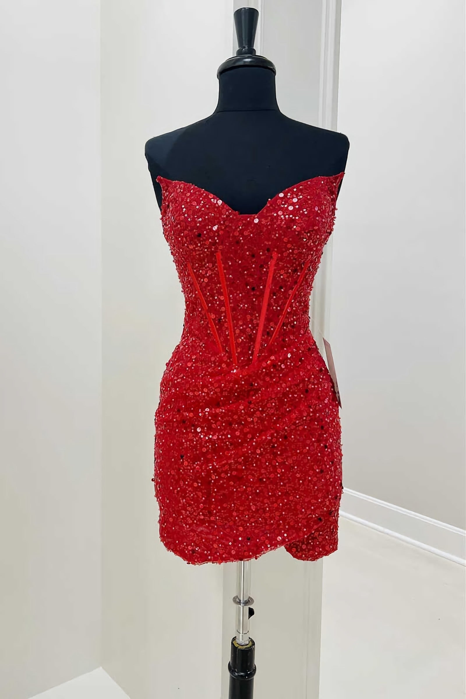 Party Dress Europe, Red Sequined Sheath Mini Homecoming Dress Club Dresses
