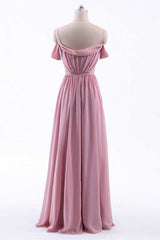 Party Dress Brands Usa, Dusty Pink Chiffon Cold-Shoulder A-Line Long Bridesmaid Dress