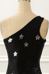 Party Dress Website, One Shoulder Sequin Cocktail Dress with Stars