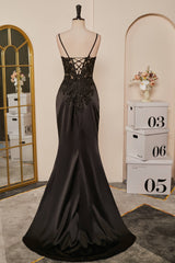 Bridesmaids Dresses Colors, Black Mermaid Pluning V Appliques Long Prom Dress with Slit