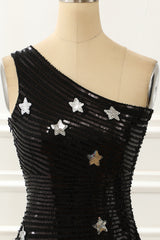 Party Dresses For Teen, One Shoulder Sequin Cocktail Dress with Stars