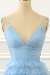 Party Dresses Design, Light Blue A-line Cute Homecoming Dress with Ruffles
