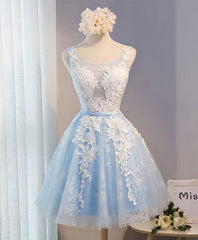 Prom Dress Boutiques Near Me, Blue V Neck Tulle Short Prom Dress, Blue Homecoming Dress