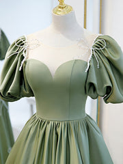 Homecoming Dresses Modest, Simple Green Satin Long Prom Dress, Green Evening Dress