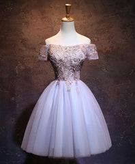 Dress To Wear To A Wedding, Cute Lace Applique Tulle Short Prom Dress, Homecoming Dress