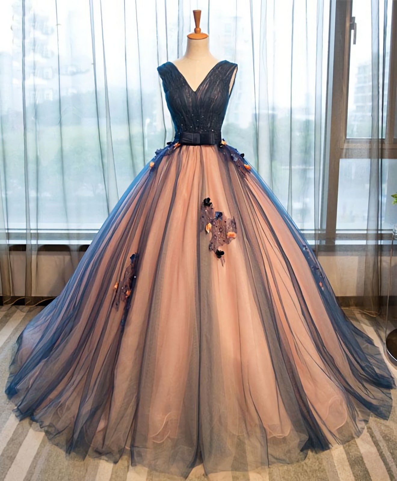 Evening Dresses Princess, Tulle V Neck Long Prom Gown Tulle Evening Gown