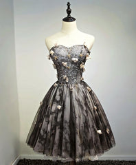 Homecoming Dresses With Tulle, Black Lace Tulle Short Prom Dress, Black Homecoming Dress