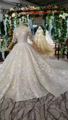 Wedding Dresses Colorful, Luxury Lace Wedding Dresses Scoop Half Sleeves Appliques Ball Gown