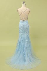 Prom Dress Inspiration, Mermaid Blue Long Prom Dress Backless Evening Dress