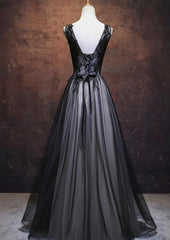 Little Black Dress, Black Prom Dress, V Neckline Long Black Party Dresses, Black Evening Dresses