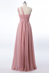 Prom Dresses Patterned, One Shoulder Blush Pink Chiffon A-line Bridesmaid Dress
