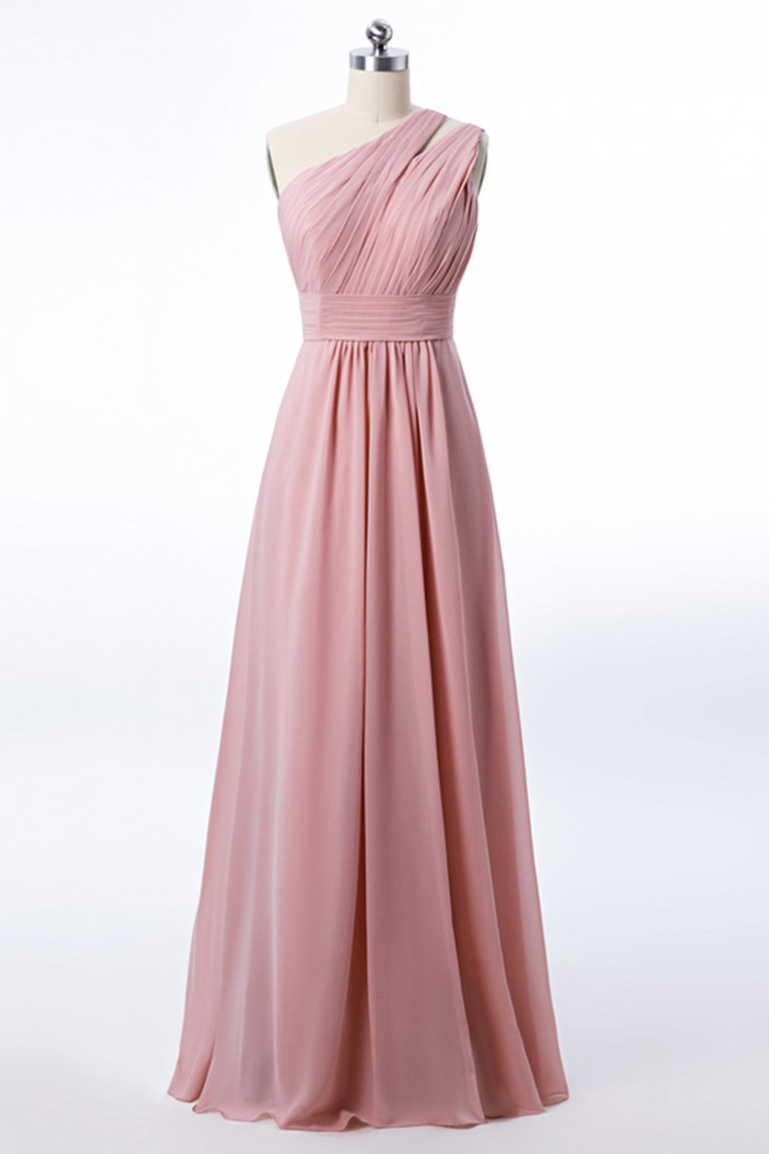Prom Dress Pattern, One Shoulder Blush Pink Chiffon A-line Bridesmaid Dress