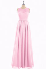 Hoco Dress, Pink Chiffon Halter Cutout Back A-Line Long Bridesmaid Dress
