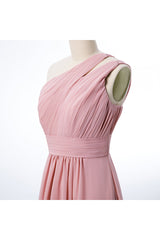 Prom Dress Patterns, One Shoulder Blush Pink Chiffon A-line Bridesmaid Dress