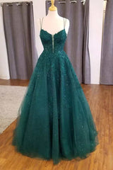 Burgundy Prom Dress, Hunter Green Floral Appliques Straps A-Line Prom Dress