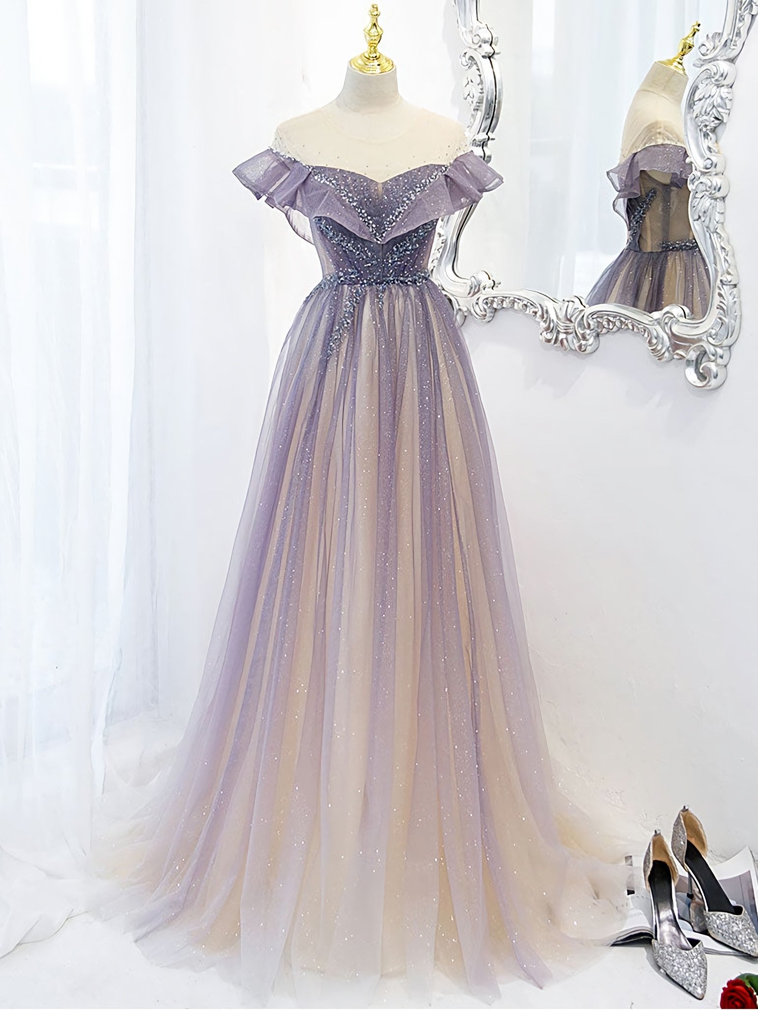 Evening Dress Shop, Purple Tulle Long Prom Dress, Purple Evening Dress