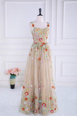 Party Dresses Online Shopping, Dusty Pink Sequined Floral Appliques A-line Long Prom Dress