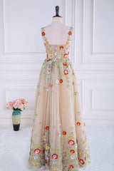 Party Dresses Online Shop, Dusty Pink Sequined Floral Appliques A-line Long Prom Dress
