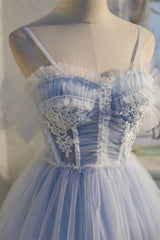 Purple Prom Dress, Sky Blue Sweetheart Bow-Back Short Homecoming Dress